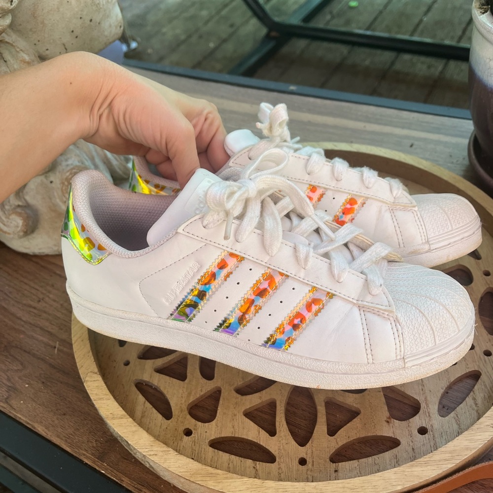 Adidas’s ShellToe Allstar Cheetah Holographic women’s shoes size 5.5 fits bigger